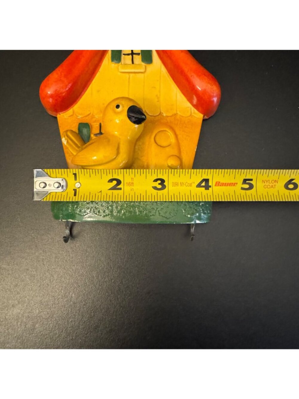 VTG Hand-Painted Wall Hook With Birdhouse Design Yellow Bird Green Base Red Roof - Picture 9 of 10